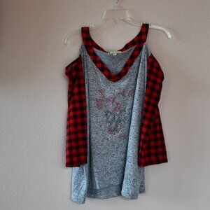 Wishing You Very Magical Season Plus Cold Shoulder 3/4 Sleeve Candy Cane Top 2X